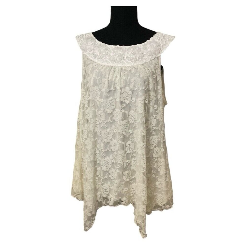 Dressbarn White Summer Stretchy floral Lace Rounded Neck Band Tank Top 2X blouse